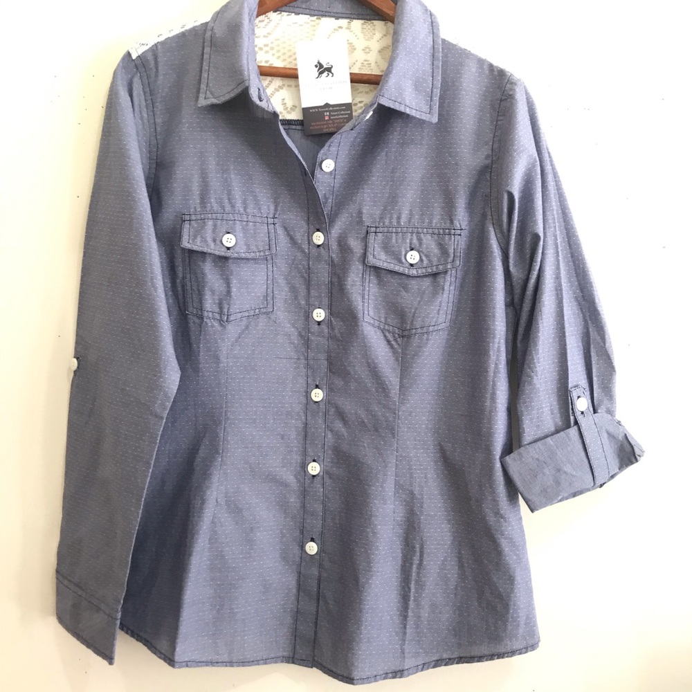 NEW Dotted roll tab long sleeve shirt w lace back